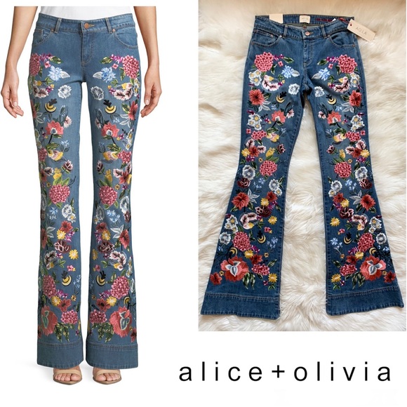 Alice + Olivia Denim - New ALICE + OLIVIA Ryley Embroidered Floral Jeans